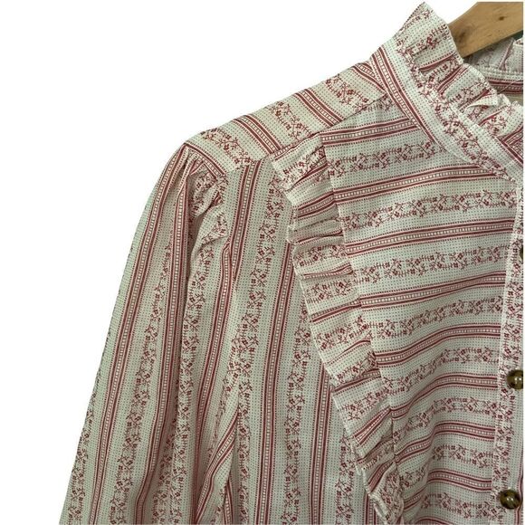 NWT The Korner Front Button Ruffle Cottage Long Sleeve Blouse in Size Small - Picture 6 of 11